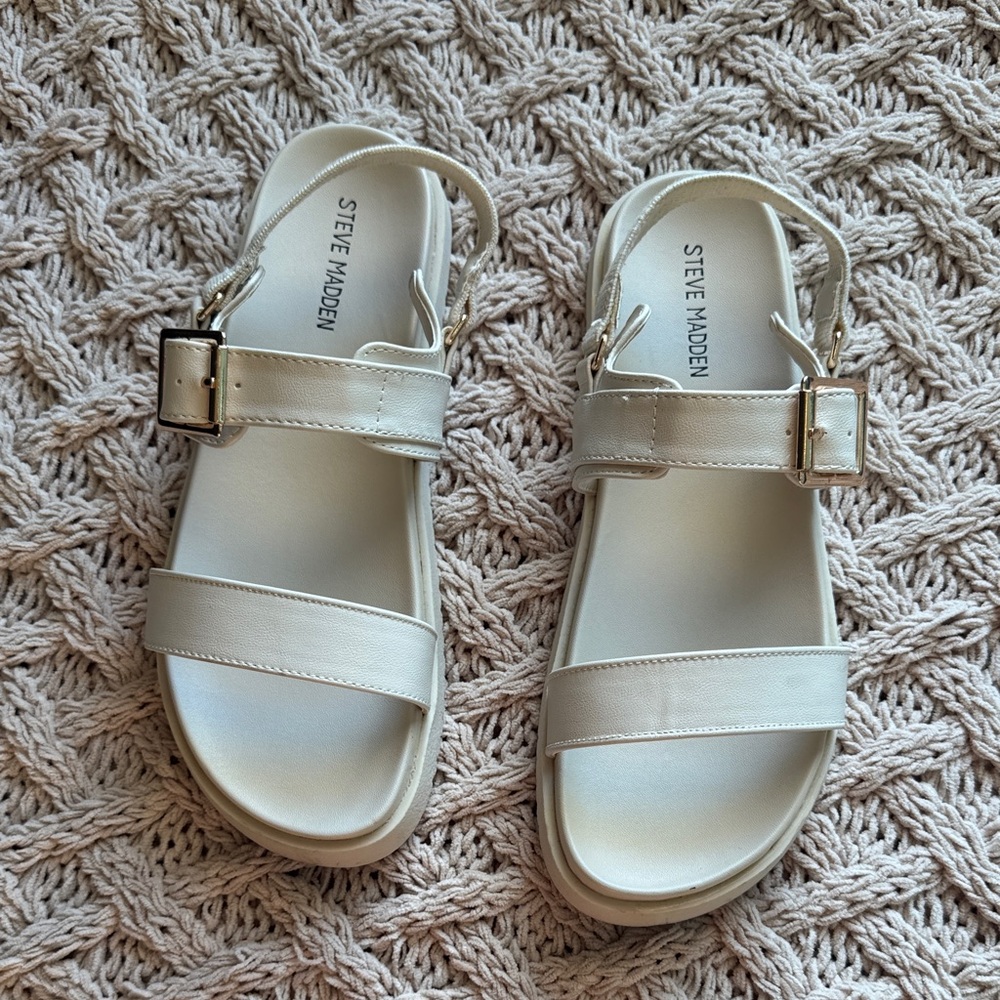Steve Madden Cream Buckle Sandals